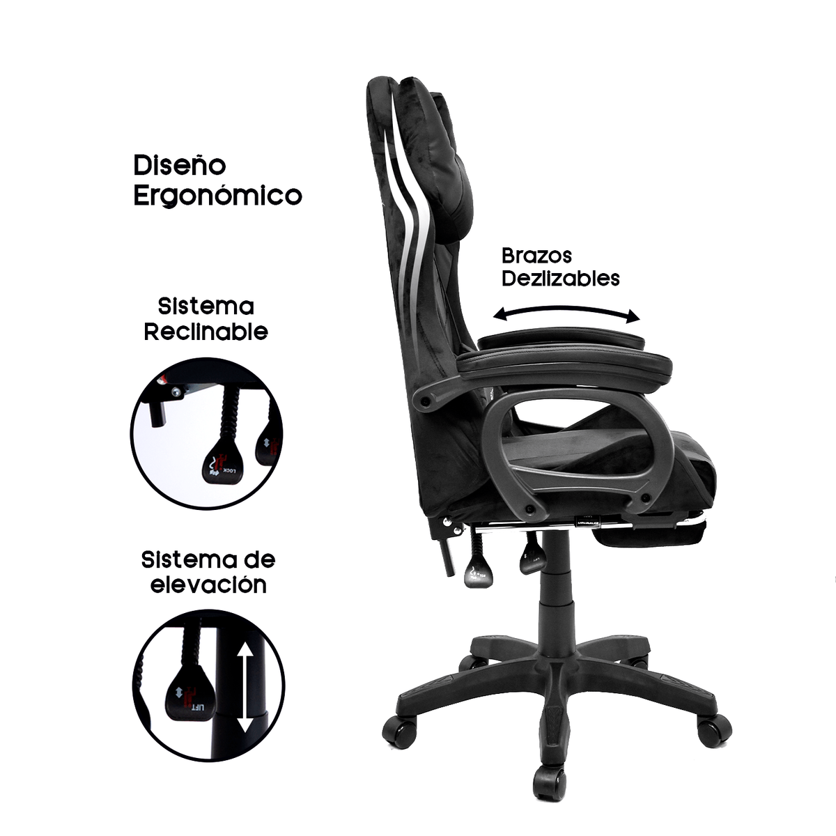 Silla Gamer Extingtion Sapp Gamuza-Cuerina Color Negro - Image 3