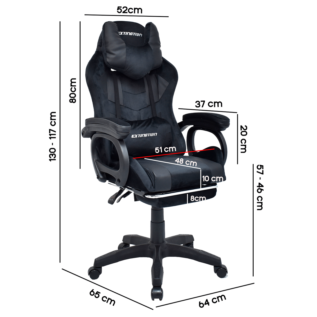 Silla Gamer Extingtion Sapp Gamuza-Cuerina Color Negro - Image 5