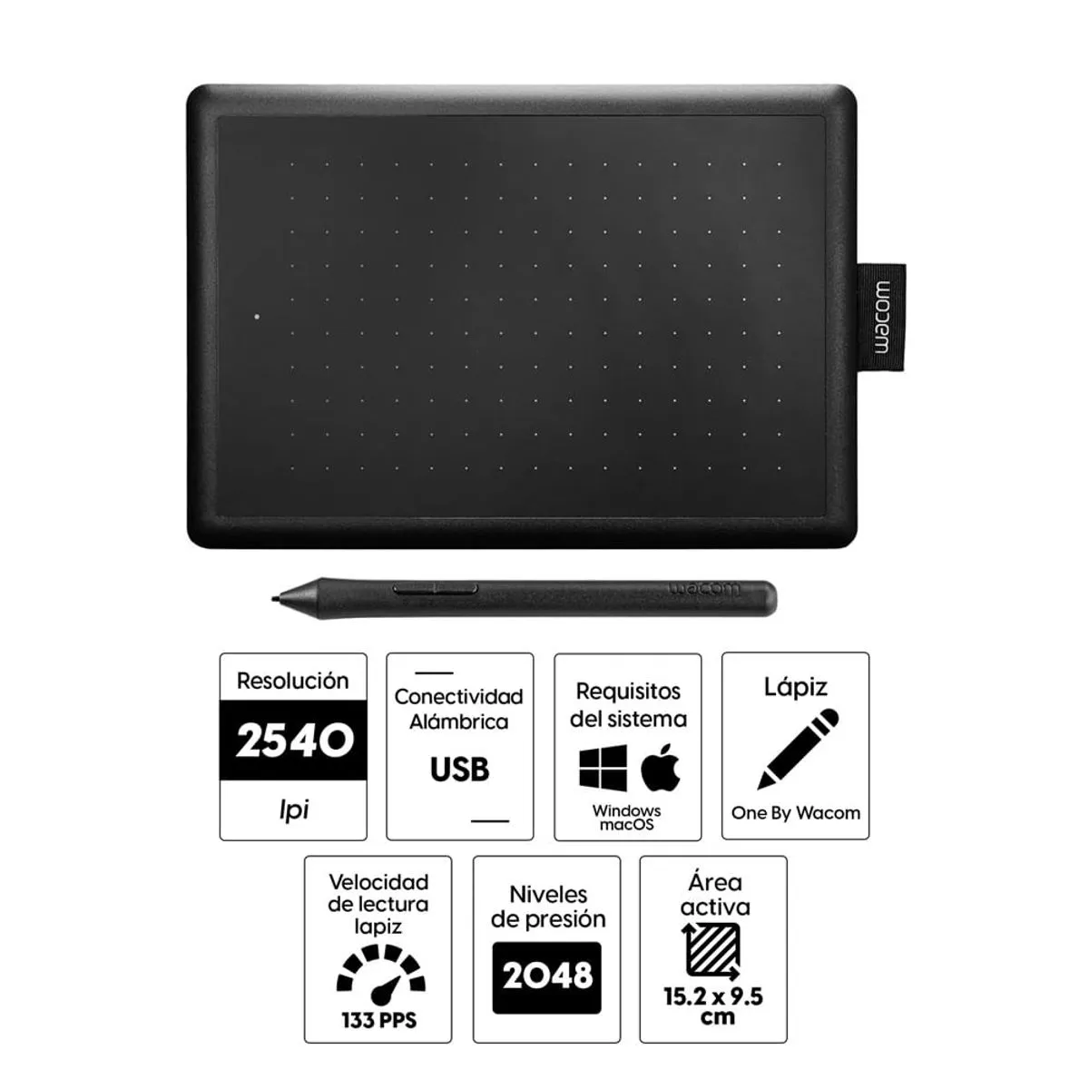 Tableta gráfica One By Wacom Small, conexión usb, incluye lápiz, negro con rojo - Image 2