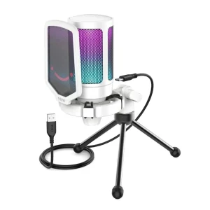 Micrófono Fifine Ampligame A6V, RGB, USB Cardioide, blanco
