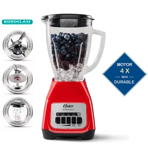 Licuadora Oster BLSTKAGRPB 800W, 2 velocidades + pulso, vaso de vidrio 1.5 litros, rojo